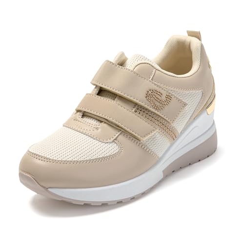 JOMIX Damen Laufschuhe Turnschuhe Sportschuhe Sneaker Running Tennis Schuhe Freizeit Straßenlaufschuhe Atmungsaktiv (Beige, 40 EU) von JOMIX