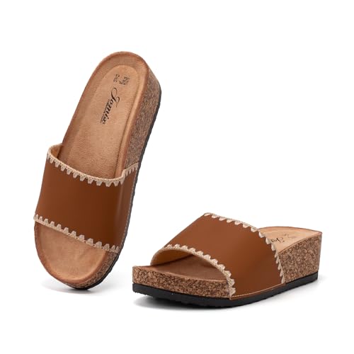 JOMIX Damen Pantoletten - Sommer Sandalen Bequeme Kork Strandsandalen Dicke Slides Schwimmbad Strand Beach Pool Schuhe WCF250337 (Braun, 39EU) von JOMIX
