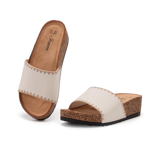 JOMIX Damen Pantoletten - Sommer Sandalen Bequeme Kork Strandsandalen Dicke Slides Schwimmbad Strand Beach Pool Schuhe WCF250337 (Weiß, 38EU) von JOMIX