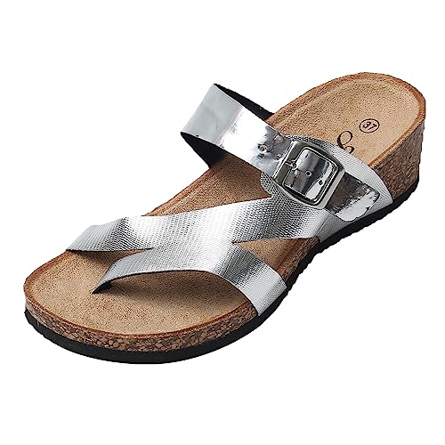 JOMIX Damen Pantoletten mit Fußbett Sandalen Bequem Sandaletten Sommer Elegant Clogs Sommerschuhe Muterstag (Gold, 38 EU, SD8192) von JOMIX