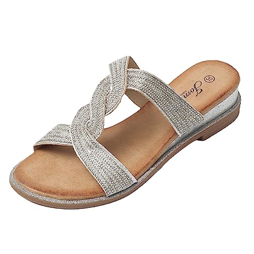 JOMIX Damen Pantoletten mit Fußbett Sandalen Bequem Sandaletten Sommer Elegant Sommerschuhe Valentinstag (Silber, 37 EU, SD8125) von JOMIX