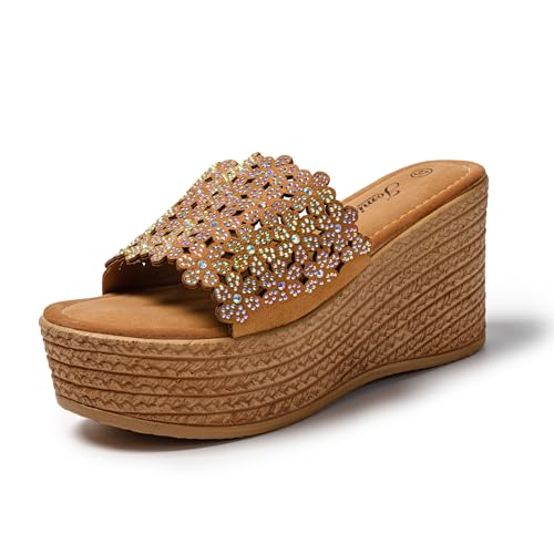 JOMIX Damen Pantoletten mit Fußbett Sandalen Strass Bequem Sandaletten Sommer Elegant Sommerschuhe Valentinstag EU 36-41 (Khaki, 37 EU) von JOMIX