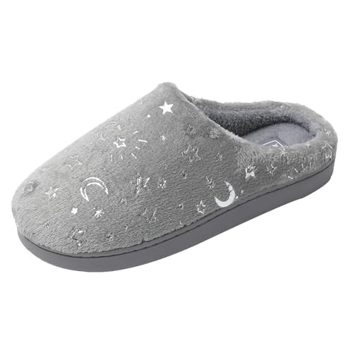JOMIX Damen Rutschfest Stern Hausschuhe Winter Dicke Muttertag Pantoffeln Slippers Plüsch Slipper Indoor (Hellgrau 36 EU, MD7222) von JOMIX
