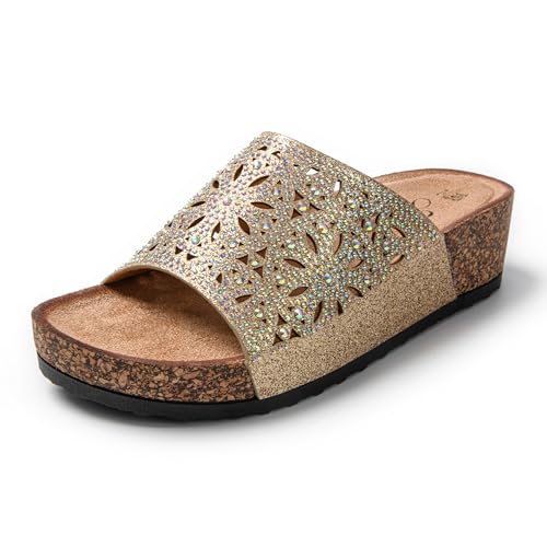 JOMIX Glitzer Römer Clogs Plateau Pantoletten Damen Badelatschen Mädchen Strandschuhe Slides (Gold, 40 EU, SD9185) von JOMIX