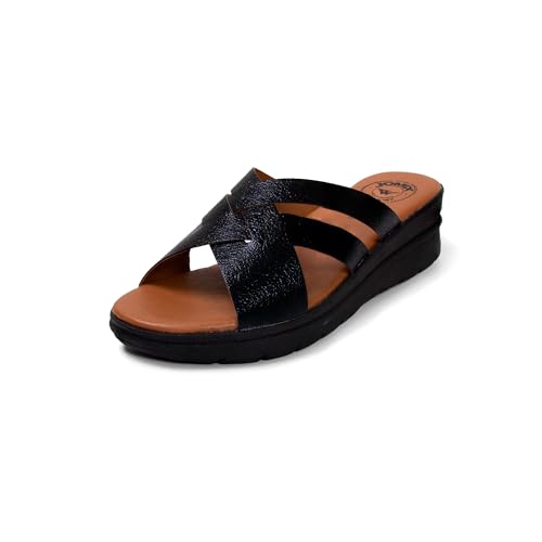 JOMIX Pantoletten Damen mit Absatz Bohemia Strandsandalen Sandalen Sommerschuhe Pantoffeln (Schwarz, 38 EU, TD2007) von JOMIX