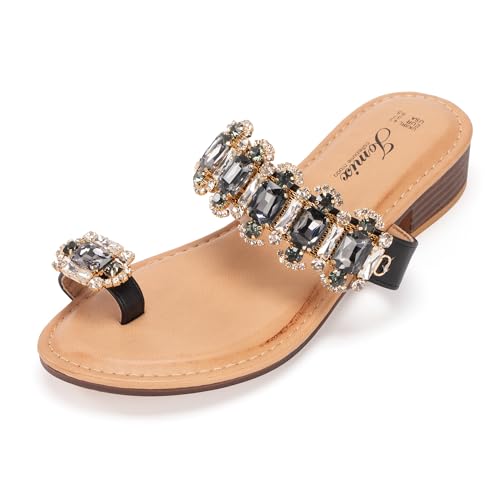 JOMIX Damen Sandalen - Glitzer Strasssteine Sandaletten Sommer Elegant Strandsandalen mit Keilabsatz Meer Strand Pool Römer Sandaletten WFC250234 (Schwarz, 38EU) von JOMIX