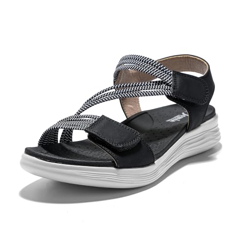 JOMIX Damen Sandalen Klettverschluss Bequem Sandaletten Sommer Elegant Sommerschuhe Muttertag (Schwarz, 37 EU, SD9293) von JOMIX