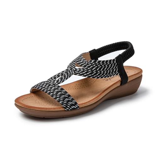JOMIX Damen Sandalen - Sommer Pantoletten Weiche Sandaletten Elegant Strandschuhe Kork Fußbett Sandalette SD9364 (Schwarz, 41EU) von JOMIX