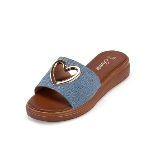 JOMIX Damen Sandalen Sommer Pantoletten mit Keilabsatz Bequem Strandschuhe Elegant Strandsandalen Meer Pool Strand Hausschuhe (Blau, 39EU, WFC250357) von JOMIX