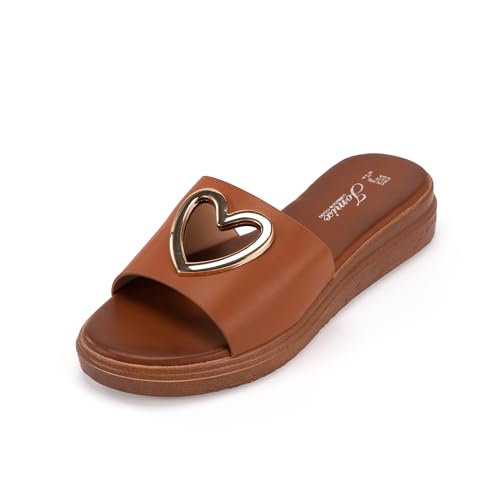 JOMIX Damen Sandalen Sommer Pantoletten mit Keilabsatz Bequem Strandschuhe Elegant Strandsandalen Meer Pool Strand Hausschuhe (Braun, 40EU, WFC250357) von JOMIX