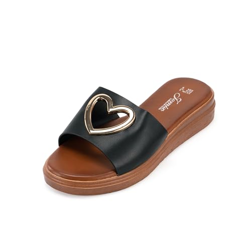 JOMIX Damen Sandalen Sommer Pantoletten mit Keilabsatz Bequem Strandschuhe Elegant Strandsandalen Meer Pool Strand Hausschuhe (Schwarz, 38EU, WFC250357) von JOMIX