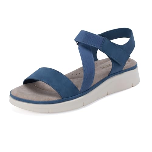 JOMIX Damen Sandalen mit Klettverschluss Elegant Fußbett Sommerschuhe Bequem Leder Strandsandalen Sommer Meer Pool Strand Sandaletten (Marine, 39 EU, WWS250149) von JOMIX