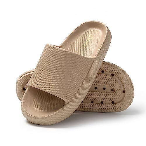 JOMIX Damen Pantoletten Flach Rutschfest Sommer Damen Badepantolette Badeschuhe Badeschlappen Badelatschen Strandschuhe (Beige, 36 EU, X016) von JOMIX