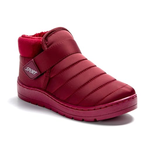 JOMIX Stiefeletten Damen Winter Warm Winterschuhe Wasserdicht Rutschfeste Gefütterte Winterstiefel Kurzschaft Stiefel Boots Schuhe (Rot, 39 EU) von JOMIX