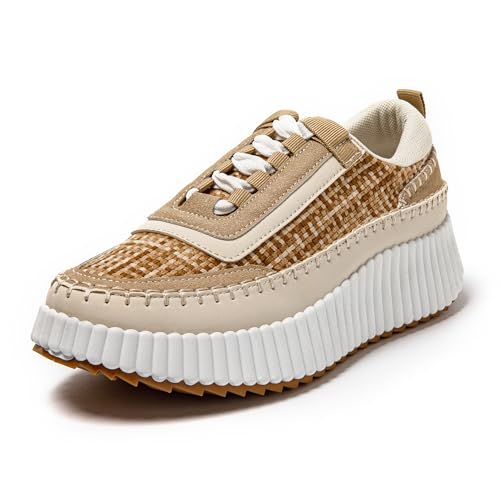 JOMIX Plateau Schuhe Damen Atmungsaktiv Komfort Leicht Sportschuhe Elegant Turnschuhe Fitness Gym Sneakers (Beige, 38 EU) von JOMIX