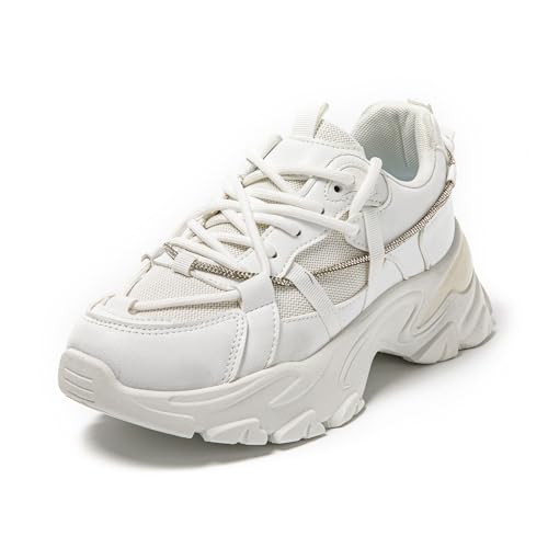 JOMIX Turnschuhe Damen Dämpfung Schnürhalbschuhe Atmungsaktiv Leicht Komfort Laufschuhe Gym Sportschuhe (Elfenbeinweiß, 37 EU) von JOMIX