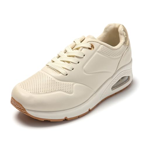 JOMIX Leder Laufschuhe Damen Fitnessschuhe Sportschuhe Running Shoes Atmungsaktiv Turnschuhe rutschfeste Sneaker (Beige, 37 EU, SD9409) von JOMIX