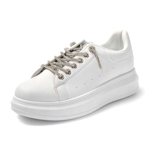 JOMIX Damen Laufschuhe Sportschuhe Air Atmungsaktiv Turnschuhe rutschfest Leichte Schuhe Stoßfest Leder Sneaker (Weiß, 39 EU) von JOMIX