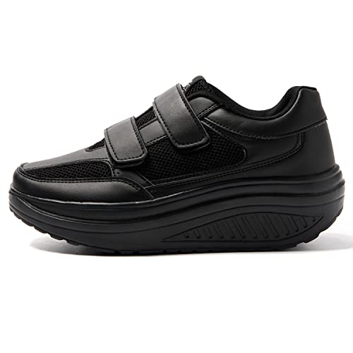 JOMIX Damen Sneaker Klettverschluss Sportschuhe Plateau Turnschuhe Laufschuhe Bequeme Abrollsohle Wippschuhe Abrollschuhe Fitness Gym Outdoor (04 Schwarz Klett, 36 EU) von JOMIX