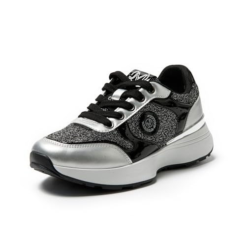 JOMIX Damen Sneaker Leder Sportschuhe Bequem Freizeitschuhe Leichte Turnschuhe Joggingschuhe Gym Fitness (WSC255050, Schwarz, 40 EU) von JOMIX