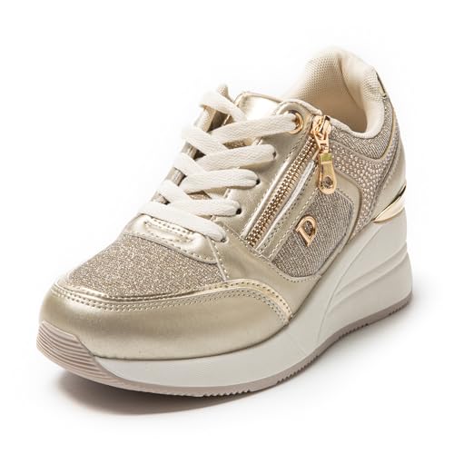 JOMIX Damen Sneaker mit Keilabsatz Mode Freizeitschuhe Keilsneaker Leder Sportschuhe Plateau Casual Schuhe (WSC255017, Beige, 37 EU) von JOMIX