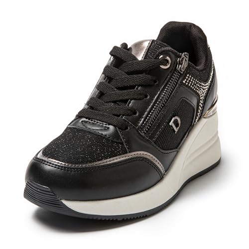 JOMIX Damen Sneaker mit Keilabsatz Mode Freizeitschuhe Keilsneaker Leder Sportschuhe Plateau Casual Schuhe (WSC255017, Schwarz, 41 EU) von JOMIX