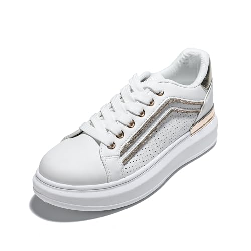 JOMIX Damen Running Shoes Laufschuhe Straßenlaufschuhe Sneaker mit Luftpolster Turnschuhe Atmungsaktiv Classic Sneaker(Gold, 37 EU, SD9484) von JOMIX