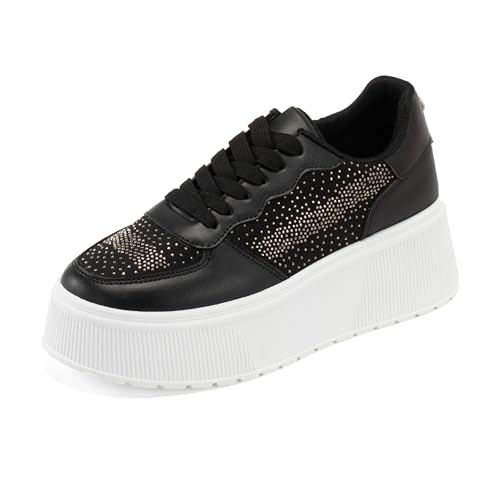 JOMIX Damen Sneakers Glitzer Strass Freizeitschuhe Mode Plattform Sportschuhe Hochzeit Party Schuhe (WSC250122, Schwarz, 41 EU) von JOMIX
