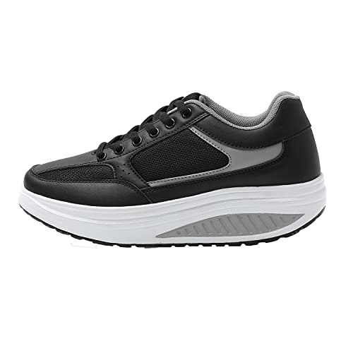 JOMIX Damen Sneaker Plateau Sportschuhe Turnschuhe Laufschuhe Bequeme Abrollsohle Anti-Rutsch Wippschuhe Abrollschuhe Fitness Gym Outdoor (01 Schwarz, 36 EU) von JOMIX