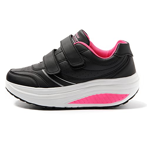 JOMIX Damen Sneaker Klettverschluss Sportschuhe Plateau Turnschuhe Laufschuhe Bequeme Abrollsohle Wippschuhe Abrollschuhe Fitness Gym Outdoor (03 Fuchsia Klett, 36 EU) von JOMIX