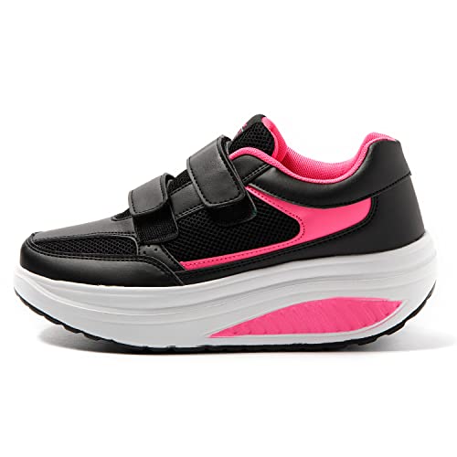 JOMIX Damen Sneaker Klettverschluss Sportschuhe Plateau Turnschuhe Laufschuhe Bequeme Abrollsohle Wippschuhe Abrollschuhe Fitness Gym Outdoor (04 Fuchsia Klett, 36 EU) von JOMIX