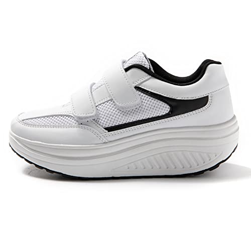 JOMIX Damen Sneaker Klettverschluss Sportschuhe Plateau Turnschuhe Laufschuhe Bequeme Abrollsohle Wippschuhe Abrollschuhe Fitness Gym Outdoor (04 Weiß Klett, 36 EU) von JOMIX