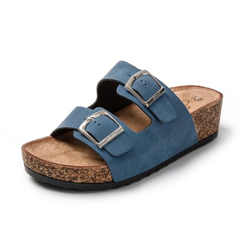 JOMIX Damen Pantoletten Plateau Atmungsaktive Clogs Plateau Sandalen mit Kork-Fußbett Schlappen Frauen Slipper (Blau, 36 EU, SD8038) von JOMIX