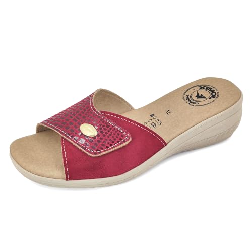 JOMIX Damen Sommer Pantoletten Klettverschluss Slip On Leichte Sandalen Muttertag Atmungsaktive Sandalen (Weinrot, 41 EU, ITD1507) von JOMIX