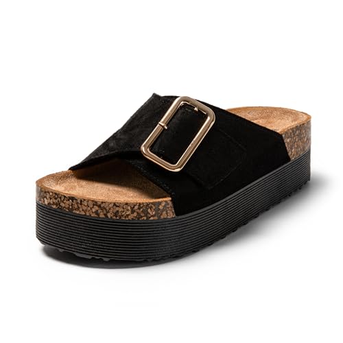 JOMIX Damen Sommer Pantoletten Weit Slip On Leichte Sandalen Muttertag Clogs Atmungsaktive Sandalen (Schwarz, 36 EU, SD9168) von JOMIX