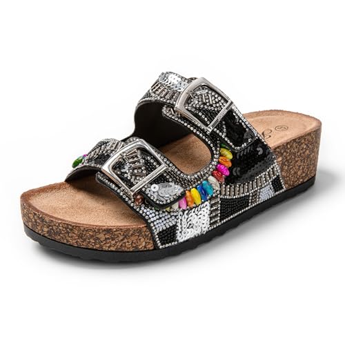 JOMIX Pantoletten Damen Plateau Sandaletten Plateau Sandalen Sommer Frauen Schuhe Keilsandalen Elegant Clogs (Schwarz, 41 EU, SD9182) von JOMIX