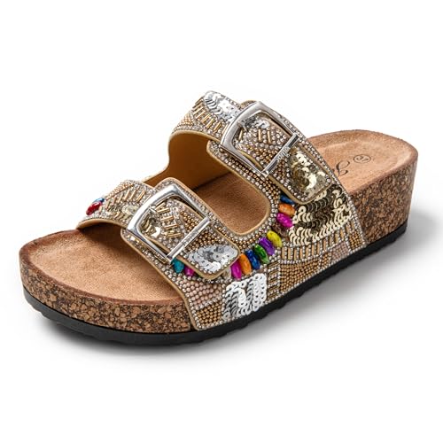 JOMIX Damen Pantoletten mit Fußbett Sandalen Bequem Sandaletten Sommer Elegant Clogs Sommerschuhe Muterstag (Gold, 38 EU, SD9182) von JOMIX