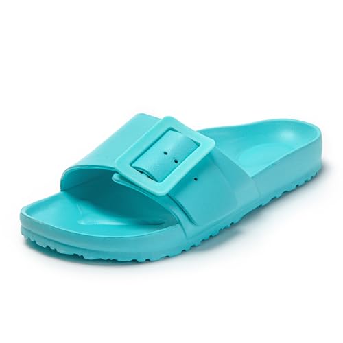 JOMIX Pantoletten Damen Sandaletten Flach Badeschuhe Sommer Frauen Badelatschen Schuhe Kasual Schlappen (Hellblau, 40 EU, SD2002) von JOMIX