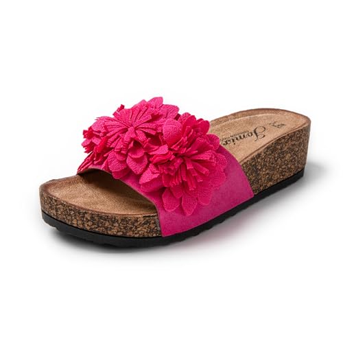 JOMIX Sandalen Clogs Sommer Elegant Slippers Leder Pantoletten Blumen Damen Plateau Schlappen (Rose, 37 EU, SD9172) von JOMIX