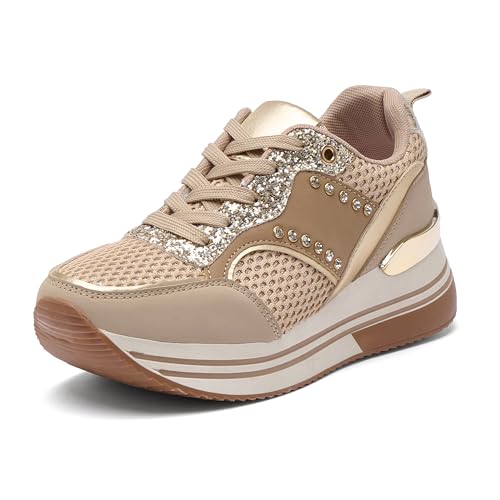 JOMIX Damen Sportschuhe Atmungsaktive Sneaker Leicht Bequeme Schlupfschuhe Fitness Gym Walkingschuhe rutschfeste Turnschuhe Laufschuhe (Khaki, 38EU, WSC250125) von JOMIX