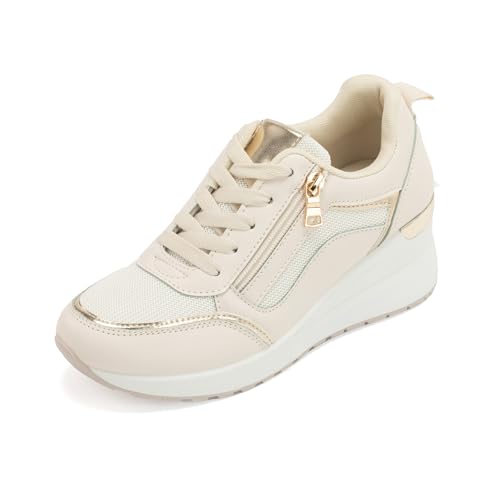 JOMIX Damen Sportschuhe Atmungsaktive Sneaker Leicht Schlupfschuhe Walkingschuhe rutschfeste Turnschuhe Laufschuhe Fitness Gym (Beige, 40EU, WSC250518) von JOMIX