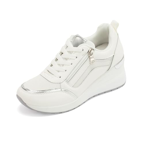 JOMIX Damen Sportschuhe Atmungsaktive Sneaker Leicht Schlupfschuhe Walkingschuhe rutschfeste Turnschuhe Laufschuhe Fitness Gym (Weiß, 37EU, WSC250518) von JOMIX
