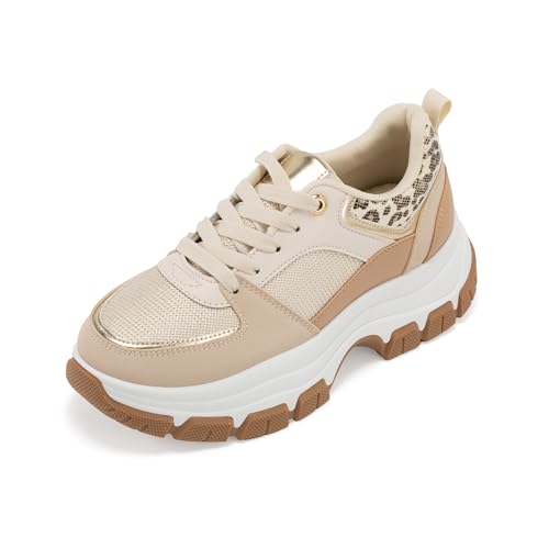 JOMIX Damen Sportschuhe rutschfeste Sneaker Straßen Laufschuhe Atmungsaktive Joggingschuhe Leicht Walkingschuhe Turnschuhe Tennis Fitness Gym (Beige, 39EU, WSC250723) von JOMIX