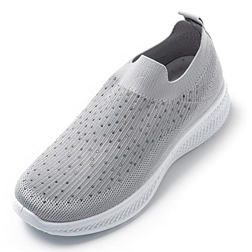 JOMIX Damen Walkingschuhe Slip On Sneaker Atmungsaktive Sportschuhe Turnschuhe Laufschuhe Sportlicher Slipper Fitness Gym (03W Hell Grau, 40) von JOMIX