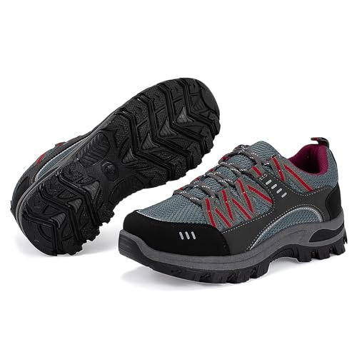JOMIX Trekkingschuhe Damen Leichte Hiking Schuhe Wandern Trekking Bergsteigen Atmungsaktiv rutschfest Komfortabel und Robuste Wanderschuhe Sneakers für Reisen Camping und Alltag WOS250707 Gris 40 von JOMIX