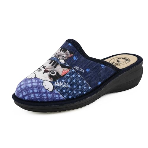JOMIX Damen Winter Hausschuhe Warme Gefüttert Puschen Mädchen Clogs Bequeme Elegant Pantoletten Hausclogs mit Absatz Outdoor Latschen Made in Italy (TD9206, Dunkelblau, 39 EU) von JOMIX