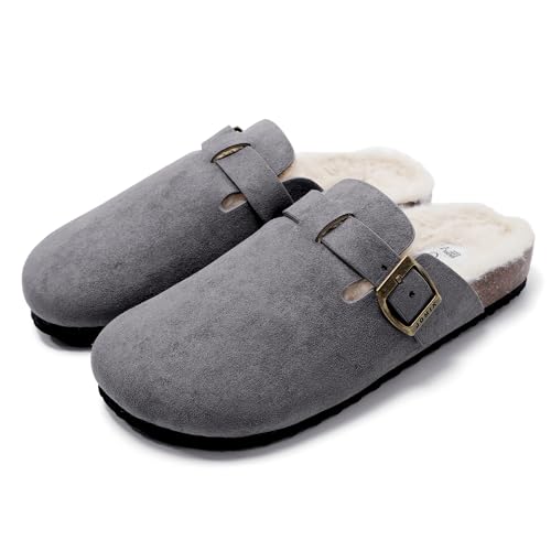 JOMIX Damen Winter Hausschuhe Warme Memory Foam Puschen Clogs Mädchen Bequeme Elegant Gefüttert Pantoffeln rutschfeste Hausclogs Outdoor Latschen (MD2439, Dunkelgrau, 41 EU) von JOMIX