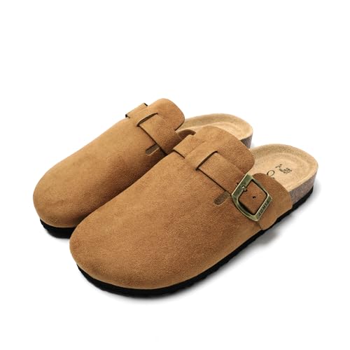 JOMIX Damen Winter Hausschuhe Warme Memory Foam Puschen Clogs Mädchen Bequeme Elegant Kork Fußbett Pantoffeln Rutschfeste Hausclogs Outdoor Latschen (MD2438, Khaki, 39 EU) von JOMIX