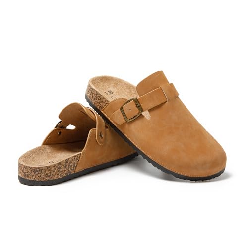 JOMIX Damen Winter Hausschuhe Warme Memory Foam Puschen Clogs Mädchen Bequeme Elegant Kork Fußbett Pantoffeln rutschfeste Hausclogs Outdoor Latschen (MD9516-8, Khaki, 40 EU) von JOMIX