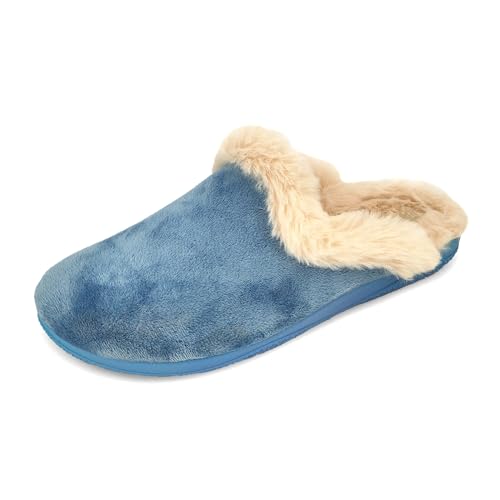 JOMIX Damen Winter Hausschuhe Warme Memory Foam Puschen Plüsch Lammfell Clogs Mädchen Bequeme Elegant Gefüttert Pantoffeln rutschfeste Hausclogs Made in Spanien (MD2417, Blau, 40 EU) von JOMIX